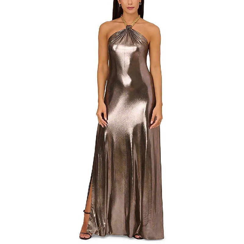 polka dot party dressesWomens Chained Neck Metallic Evening Dress