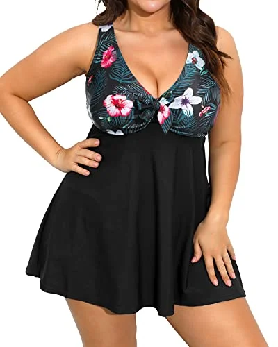 Plus Size Swim Dress Two Piece Tankini Swimsuits for Women Flowy Bathing Suits