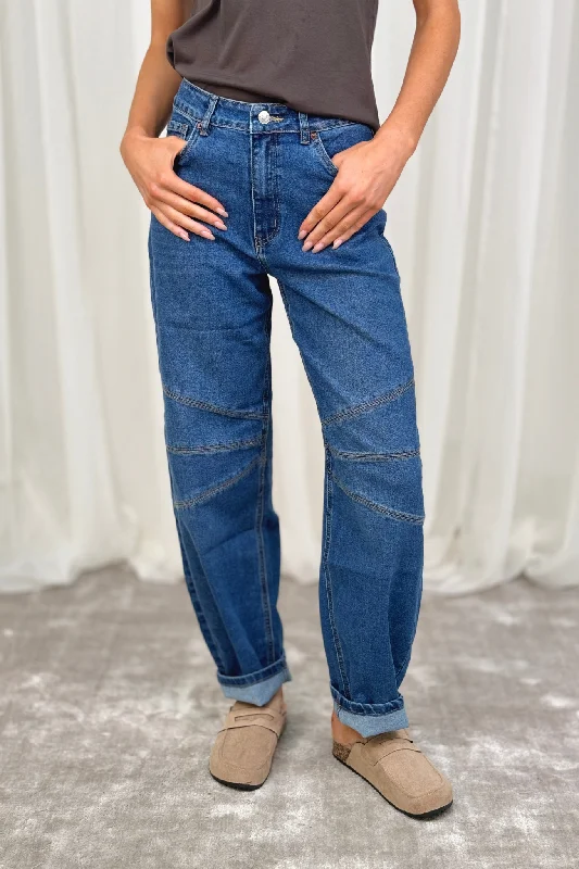 women's denim jeans for tall womenFreya Barrel Leg Jeans In Mid Wash