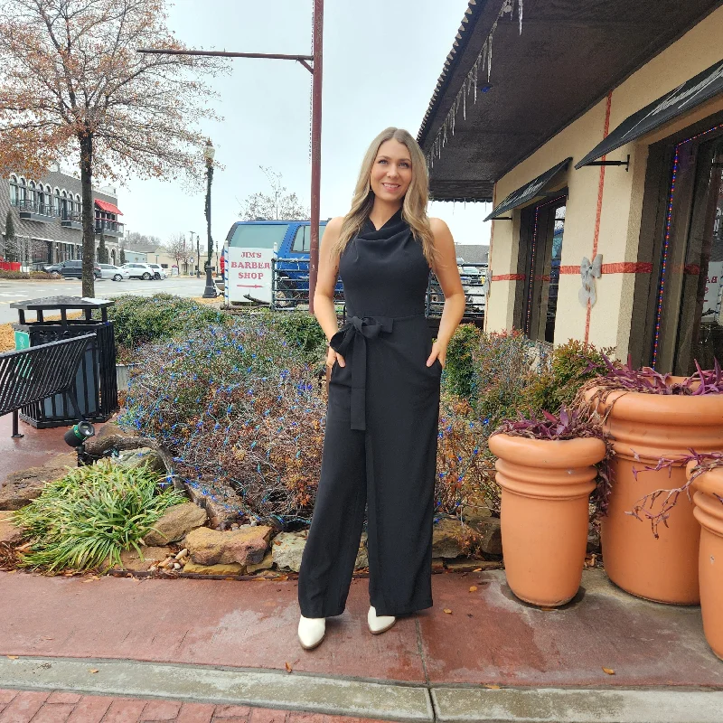 women's slim-fit denim jeansBlack Wide Leg Wrap Jumpsuit