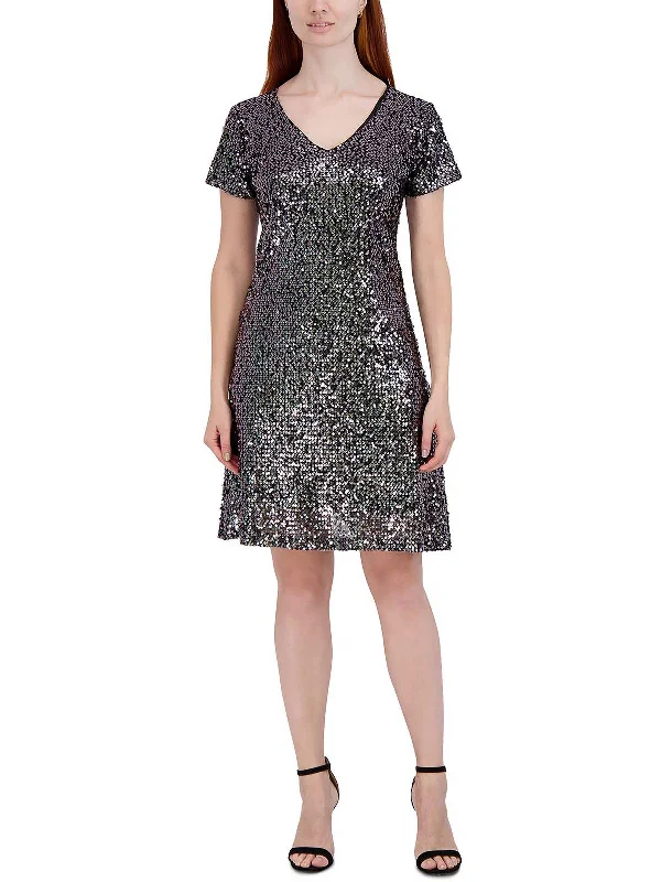 flashy party dressesPetites Womens Sequined Knee Cocktail and Party Dress