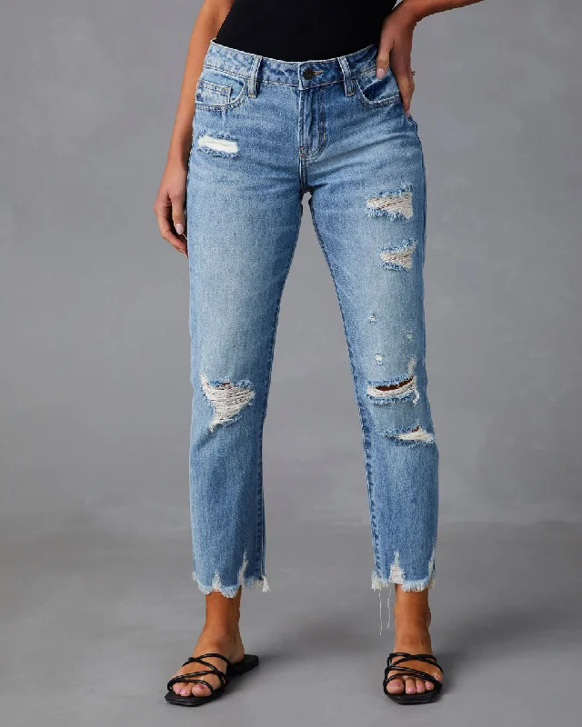 women's mid-rise denim jeansNila Mid Rise Distressed Boyfriend Jeans