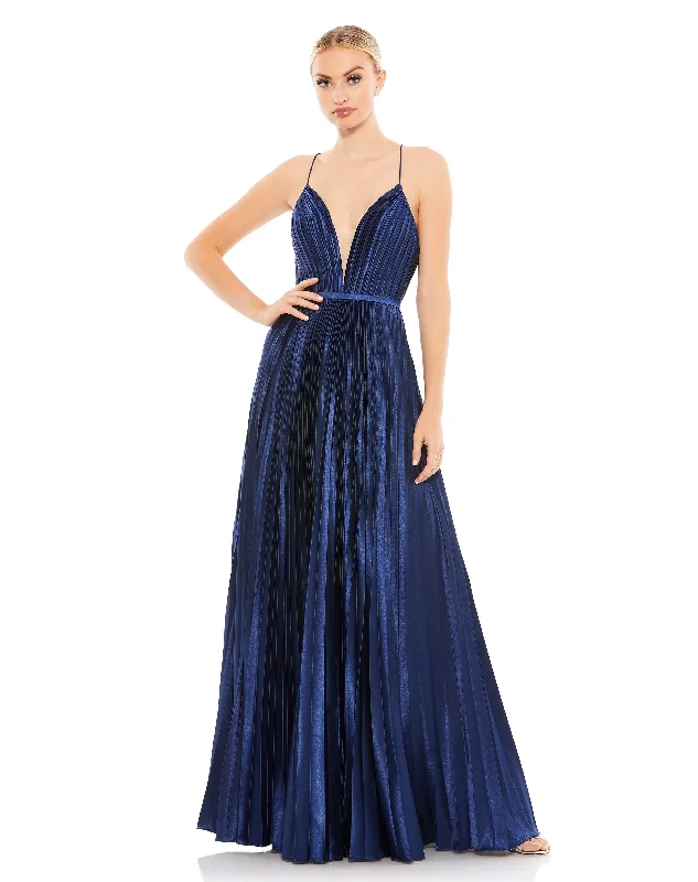 themed party dressesPlunge Neck Pleated Evening Gown