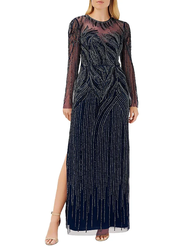 curve-hugging party dressesWomens Beaded Long Sleeve Evening Dress