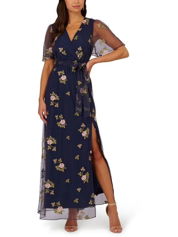 empire waist party dressesWomens Floral Embroidered Evening Dress