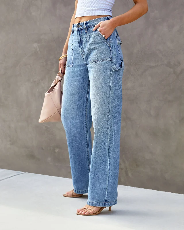 women's denim jeans with leather patchesLaurent High Waisted Carpenter Wide Leg Jeans