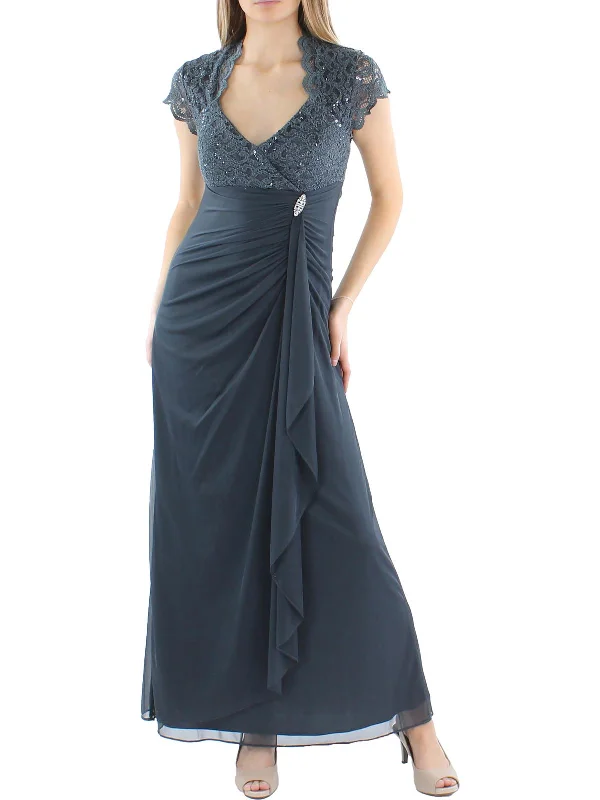 budget-friendly party dressesPetites Womens Sequined Ruched Evening Dress