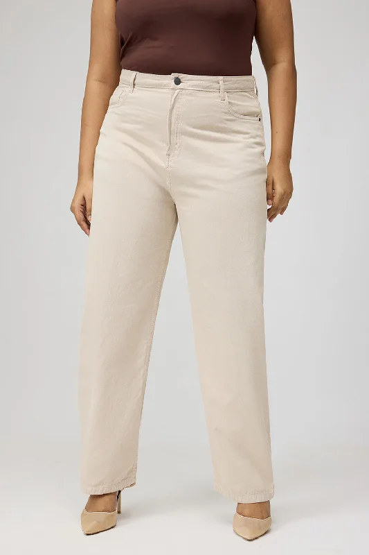 women's denim jeans for a night at the clubCurve Ivory Beige Straight Jeans