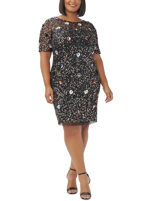 budget-friendly party dressesPlus Womens Embellished Mesh Cocktail And Party Dress