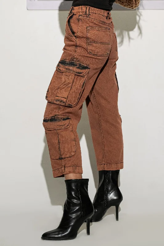 women's mid-rise denim jeansDenim Brown Washed Cargo Jeans