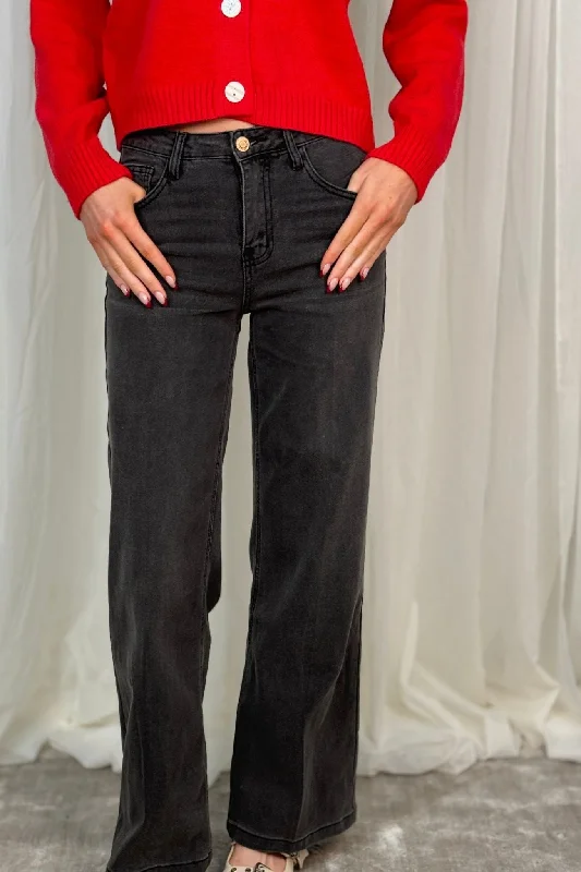 women's denim jeans with contrasting stitchingLynne Extra Wide Jeans In Black Wash