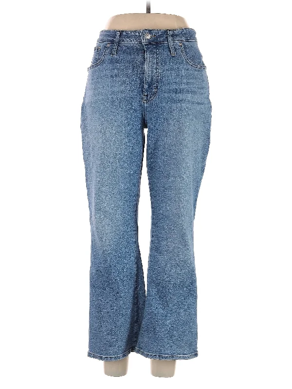 women's denim jeans with leather patchesHigh-Rise Bootleg Jeans