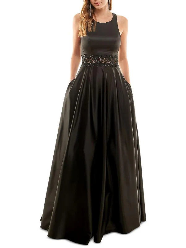 ruffle party dressesJuniors Womens Satin Embellished Evening Dress