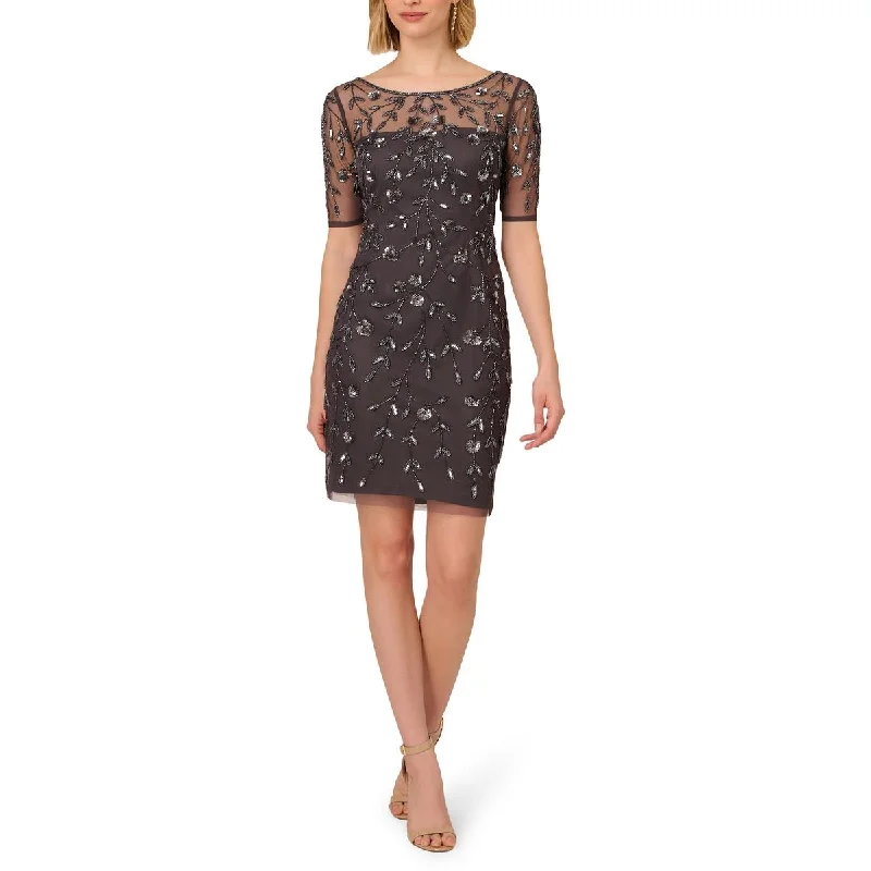 mother-of-the-bride party dressesWomens Embellished Sheer Cocktail And Party Dress