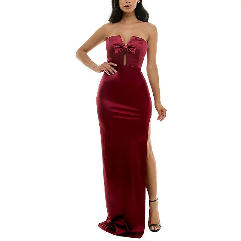 eco-friendly party dressesJuniors Womens Slit Sateen Evening Dress