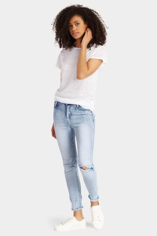 women's denim jeans for a stylish outfitLight Blue Denim Faded Ripped Frayed Jeans