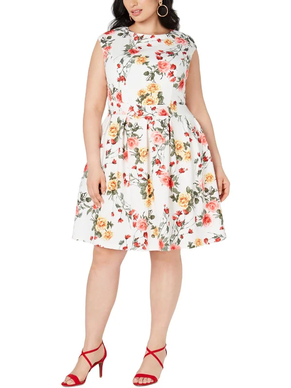 affordable party dressesPlus Womens Floral Fit & Flare Party Dress