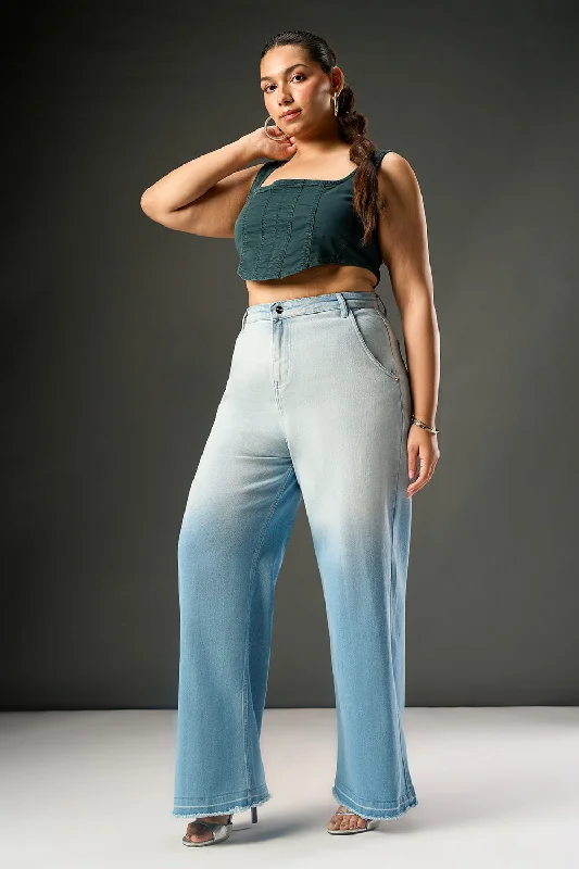 women's denim jeans for pear-shaped bodiesMorning Blue Ombre Curve Wide Leg Jeans