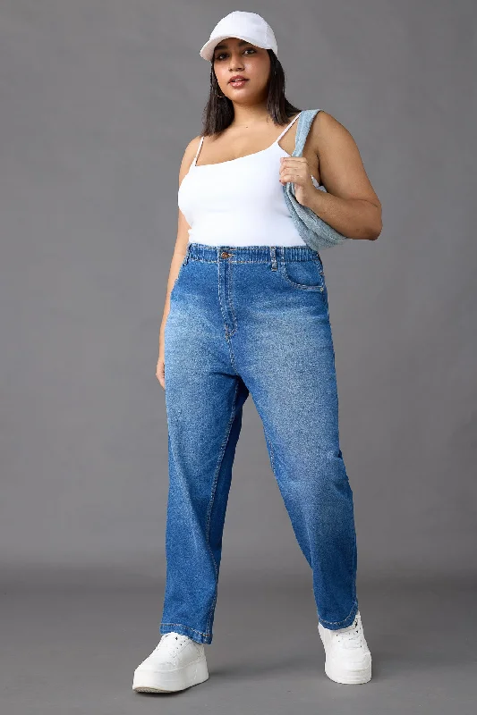 women's denim jeans for a stylish outfitElasticated Classic Blue Mom Jeans