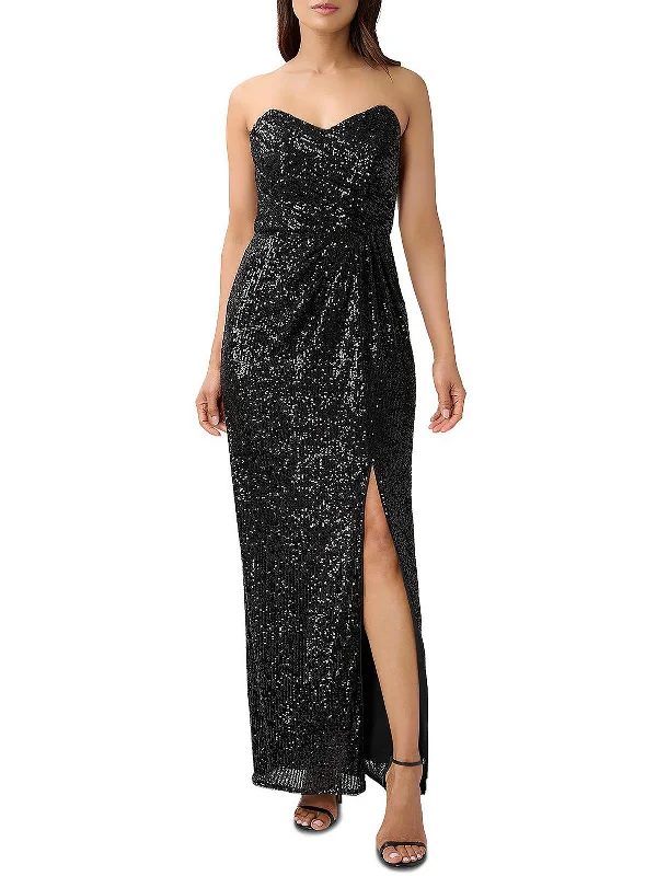 petite party dressesWomens Embellished Strapless Evening Dress