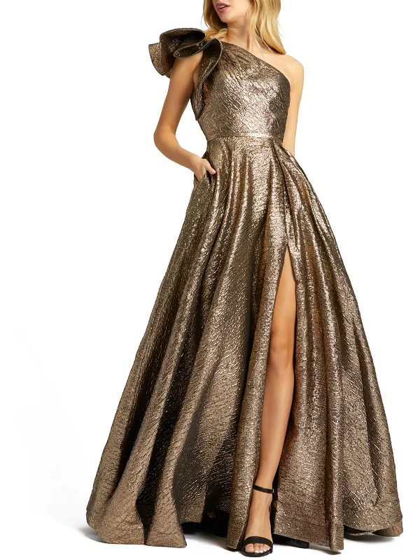 casual party dressesWomens Metallic Brocade Evening Dress