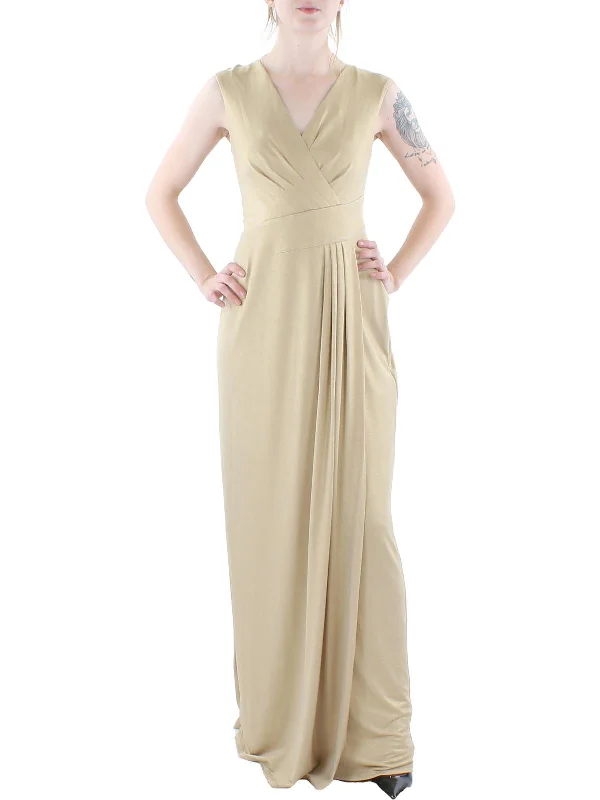 glam party dressesWomens Metallic Surplice Evening Dress