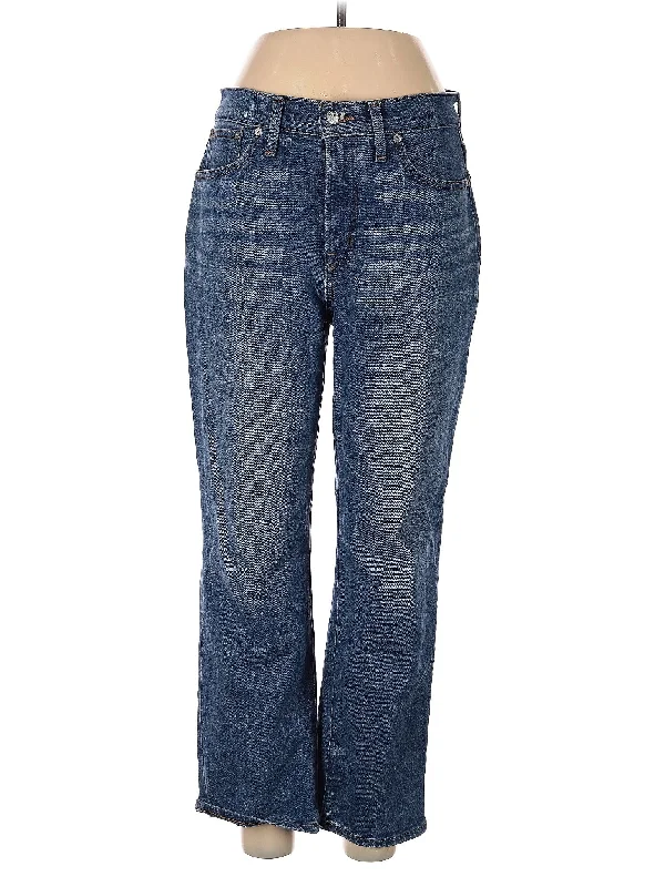 women's denim jeans with fake pocketsHigh-Rise Bootleg Jeans in Medium Wash