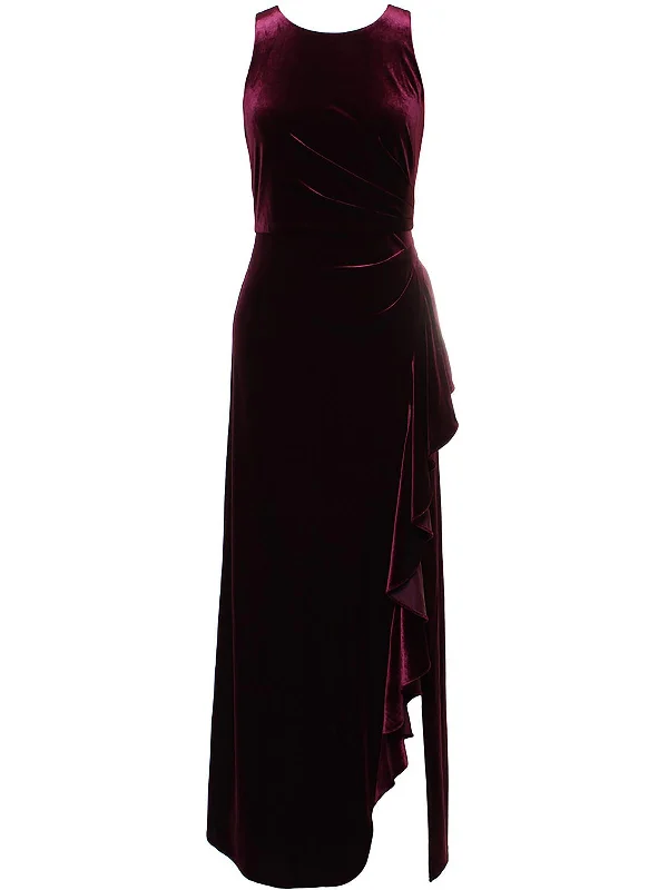 handmade party dressesWomens Velvet Cascade Ruffle Evening Dress