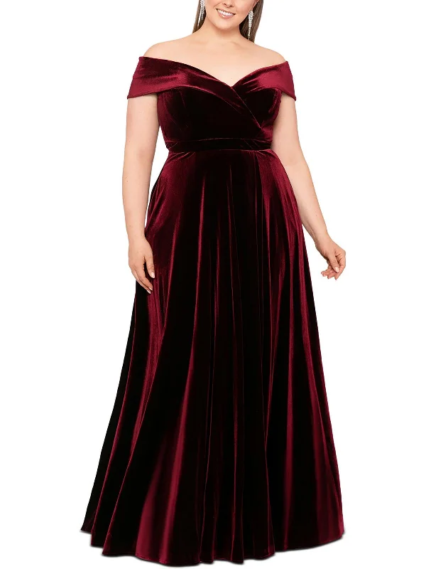 elegant party dressesPlus Womens Solid Velveteen Evening Dress