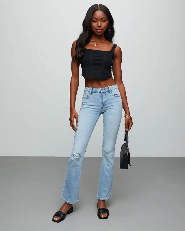 women's denim jeans for a bohemian lookMatira High Rise Distressed Flare Jeans