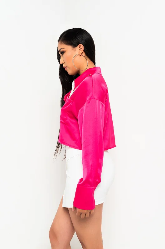 NOT YOUR AVERAGE COWGIRL LONG SLEEVE BLOUSE FUCHSIA