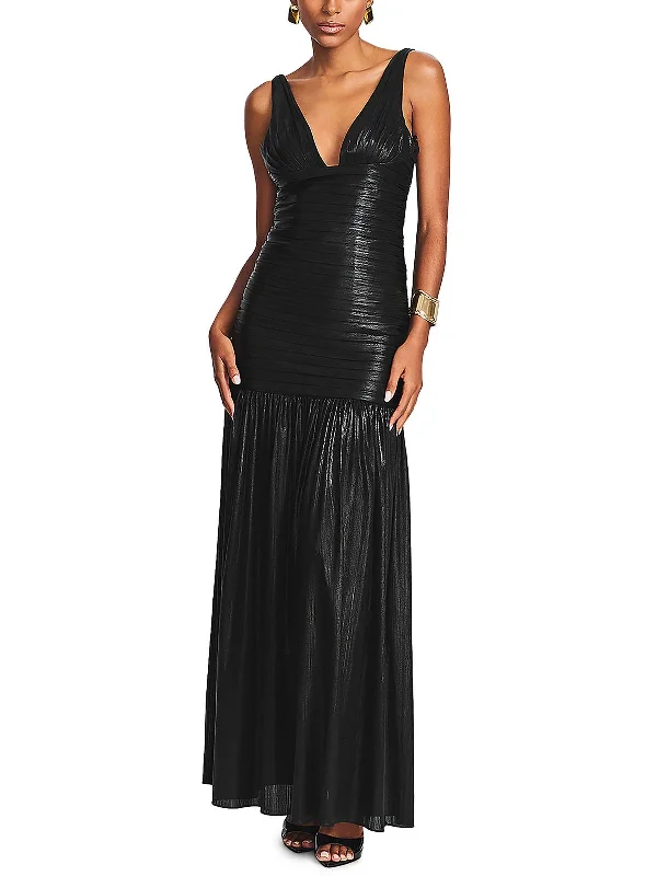 polyester party dressesElsa Womens Pleated Long Cocktail And Party Dress