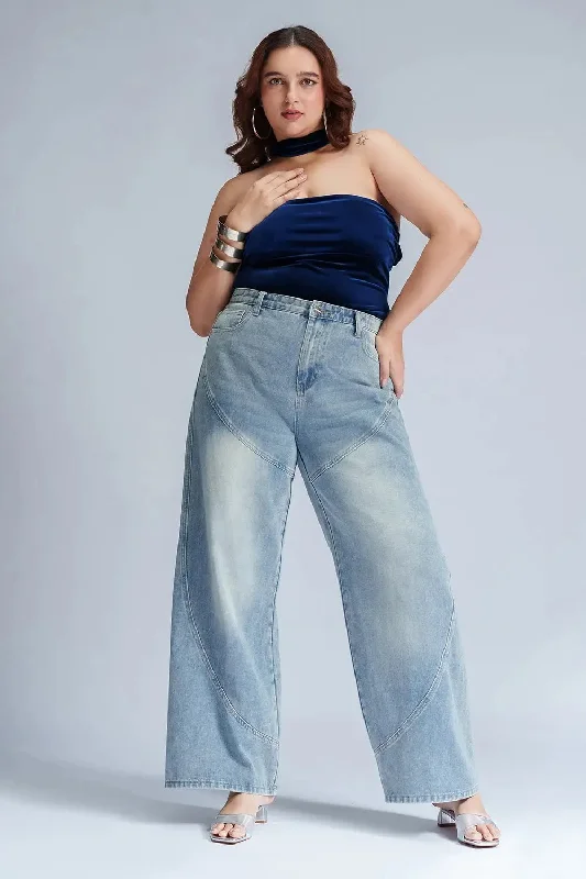 women's high-waisted denim jeansSerene Sky Curve Panelled Straight Fit Jeans