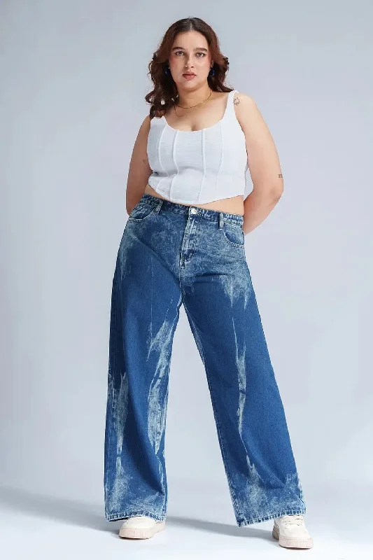 women's denim jeans with lace trimStellar Sapphire Curve Wide Leg Jeans