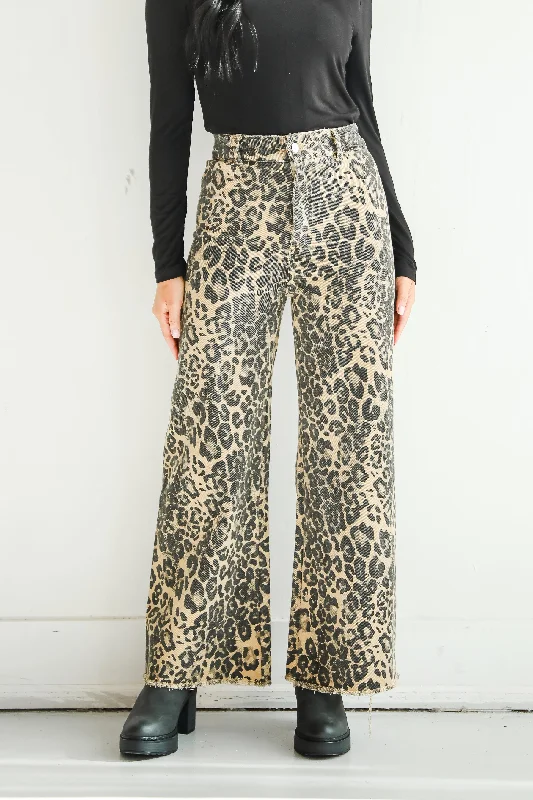 women's denim jeans for a chic appearancePoised Curation Leopard Wide Leg Jeans