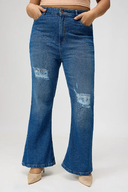 women's denim jeans for a comfortable fitCurve Blue Distress Bootcut Denim Jeans