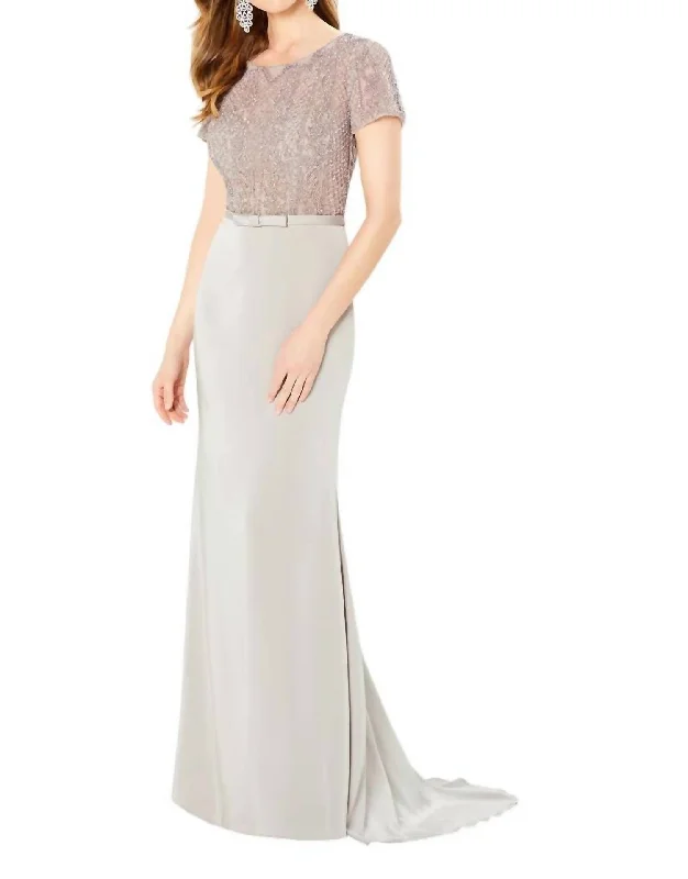 custom-made party dressesBeaded Bateau Evening Gown In Stone