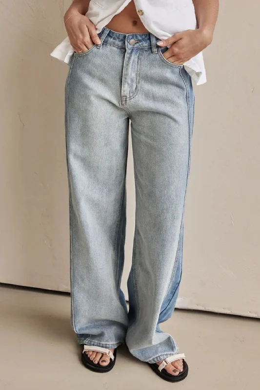 women's denim jeans with sequinsContrast Straight Leg Jeans with Pockets