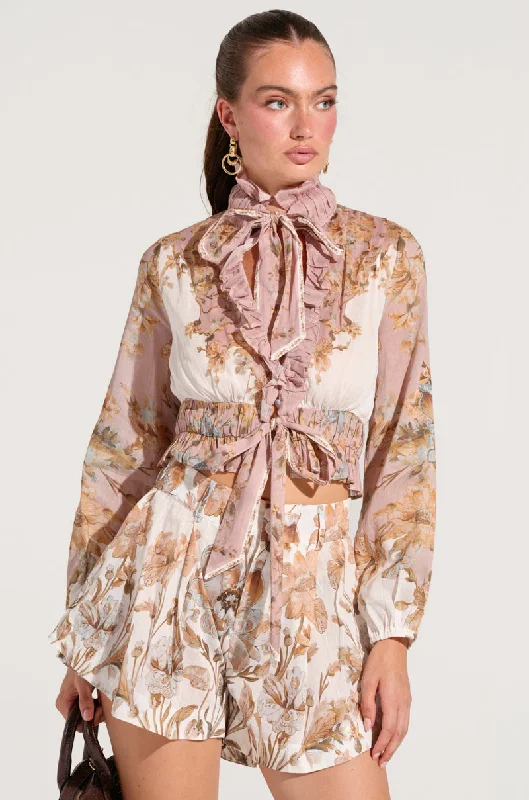 LUCID DREAMS FLORAL TIE NECK BLOUSE