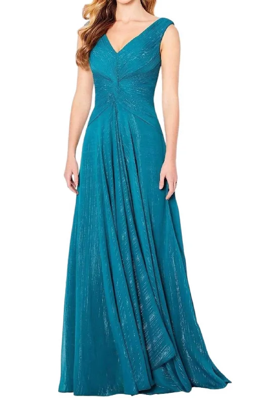 flowy party dressesV Neck A-Line Evening Dress In Evergreen