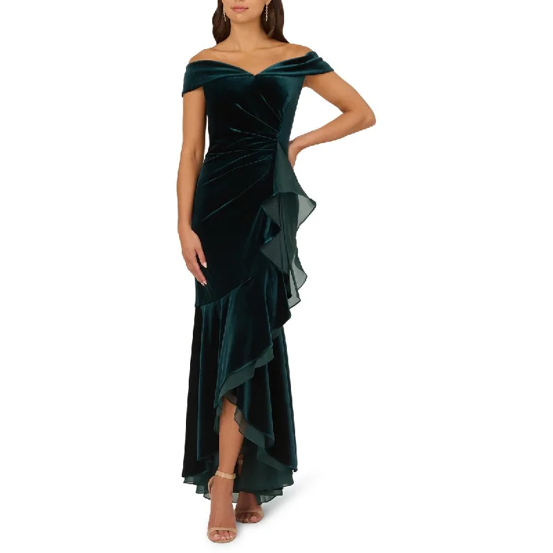 bohemian party dressesWomens Velvet Off-The-Shoulder Evening Dress