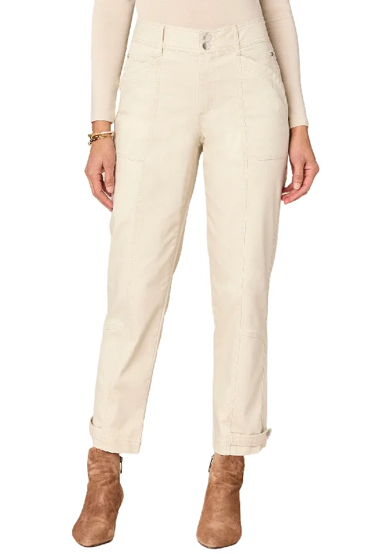 women's denim jeans with cotton blend"Ab"solution High Rise Tapered Utility Pant with Snap Hem