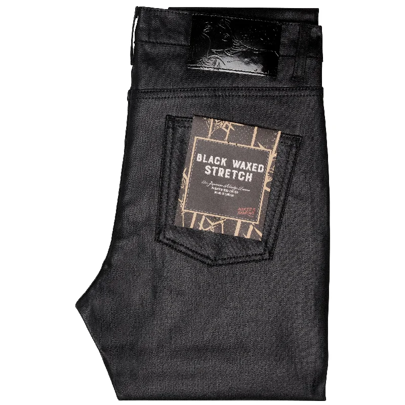 women's denim jeans with embroideryStacked Guy - Wax Coated Black Stretch