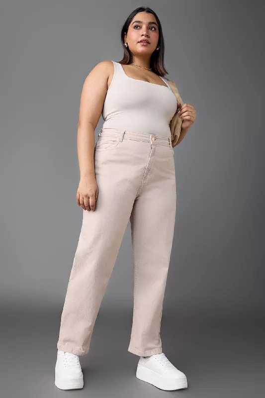 women's denim jeans for a night outButtermilk Beige Mom Jeans Curve