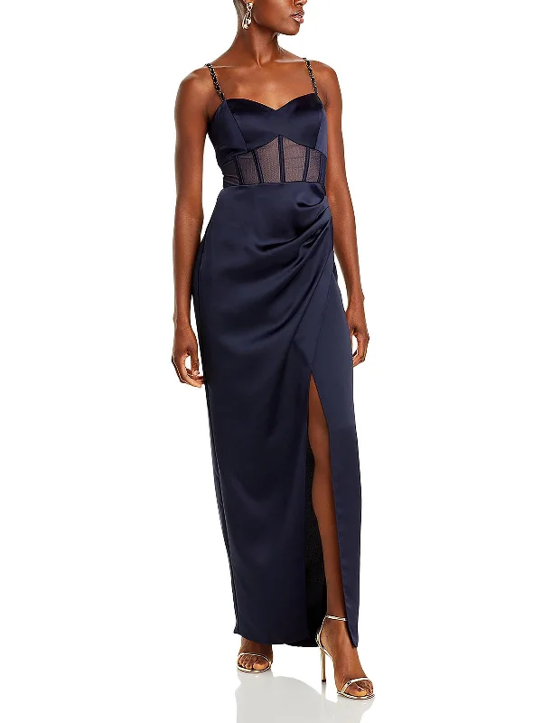 satin party dressesWomens Satin Illusion Evening Dress