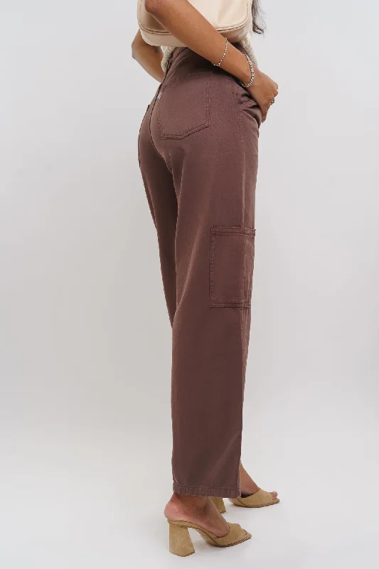 women's denim jeans with buttonsWood Brown Straight Jeans