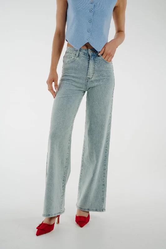 women's denim jeans with distressed hemsLynne Wide Leg Jeans In Light Wash