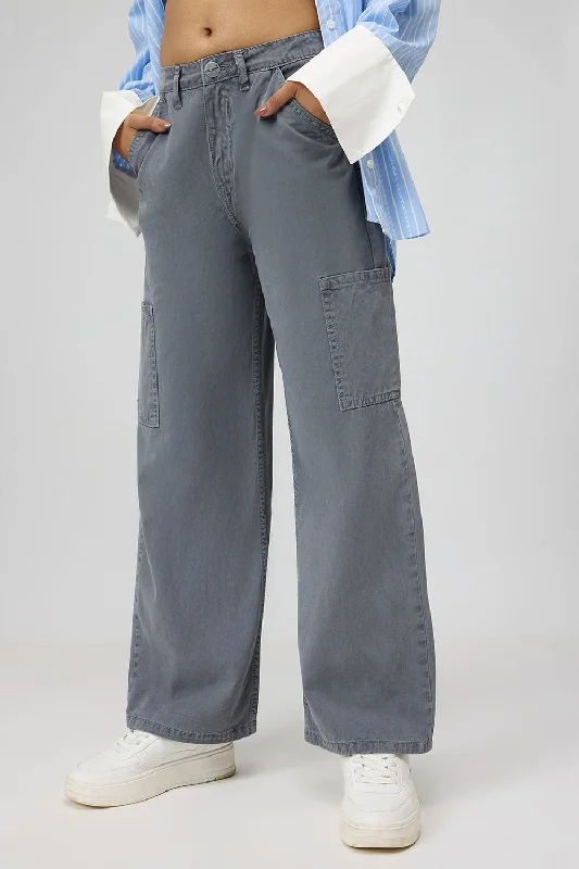 women's denim jeans for travelGravel Grey Cargo Denim Jeans