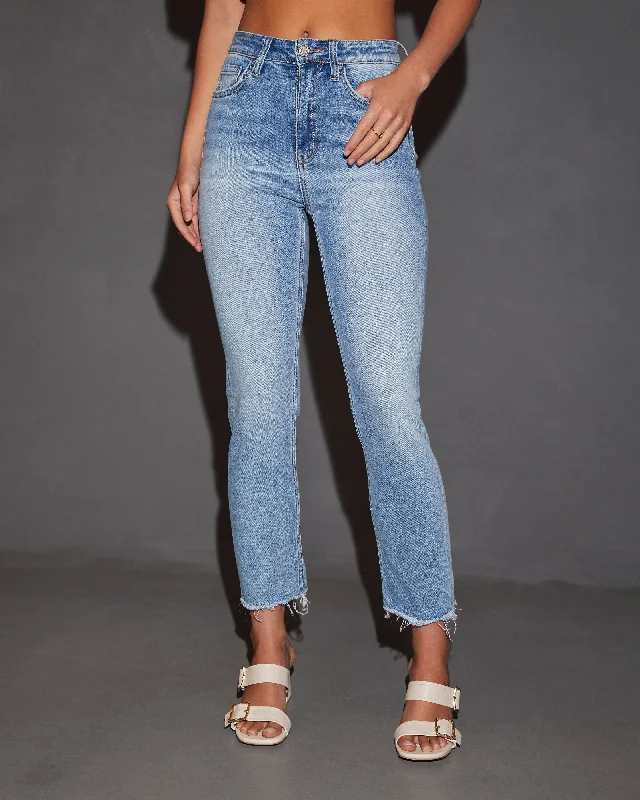 women's denim jeans with contrasting stitchingElize High Rise Frayed Ankle Denim