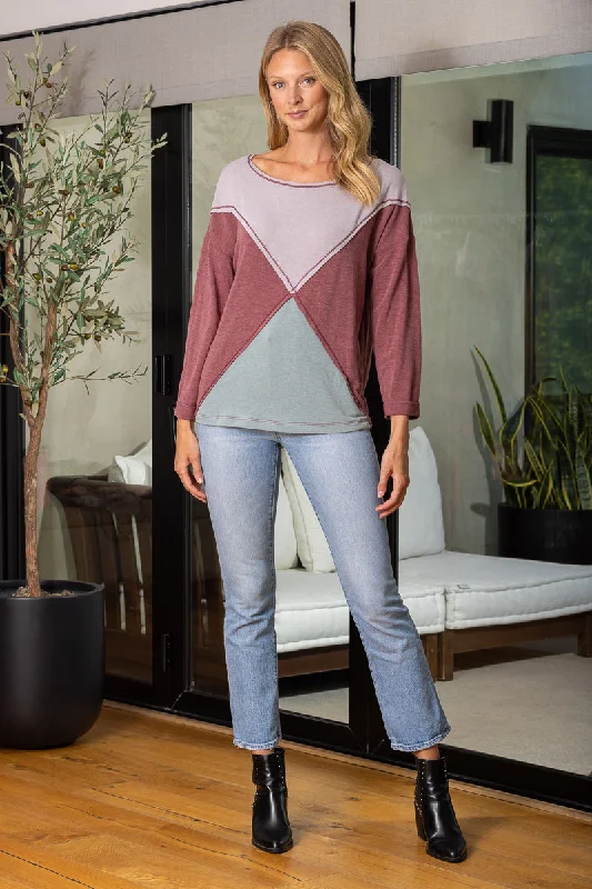 COLORBLOCK  DROP SHOULDER KNIT LONG SLEEVES TOP TY3230SA